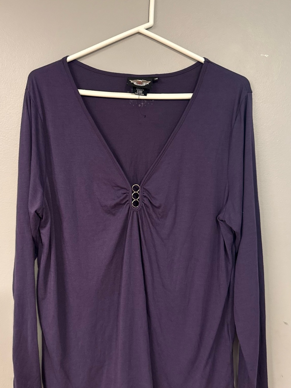 Harley-Davidson Purple Long Sleeve V-Neck Top with Ring Accent